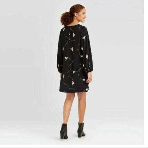 NWT A New Day Floral Print Long Sleeve Dress Black sz XS - Picture 2 of 6